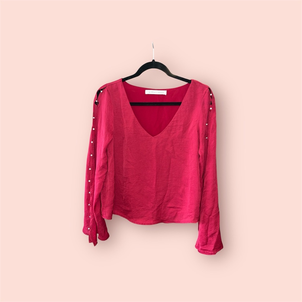 Cupcakes & Cashmere Red Long Sleeve Crop Blouse S\M